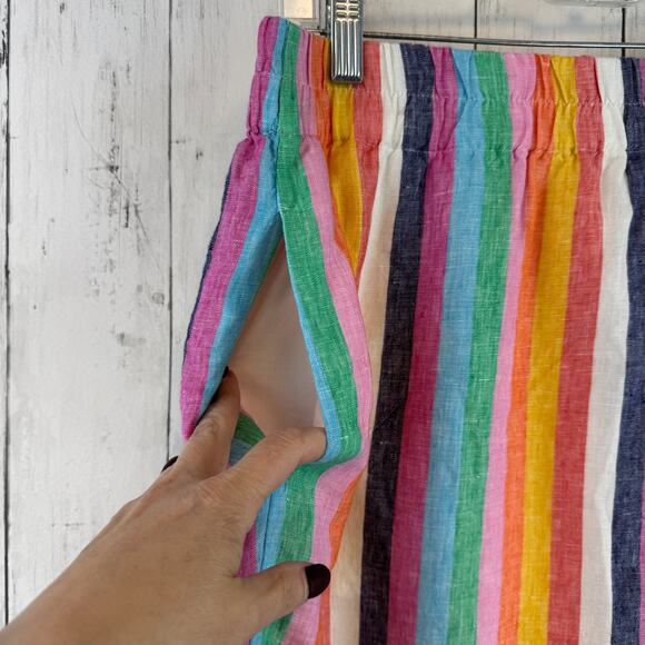 J. Crew Rainbow Stripe Linen Pull-on Knee-Length Skirt Pockets AO793 Size Large - Picture 3 of 15